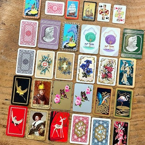 30 kleine und Miniaturspielkarten, verschiedene Rückseiten-Designs, Vintage Ephemera Packung, Junk Journals, Scrapbooking, Mixed Media, Kartentausch, ATC Karten