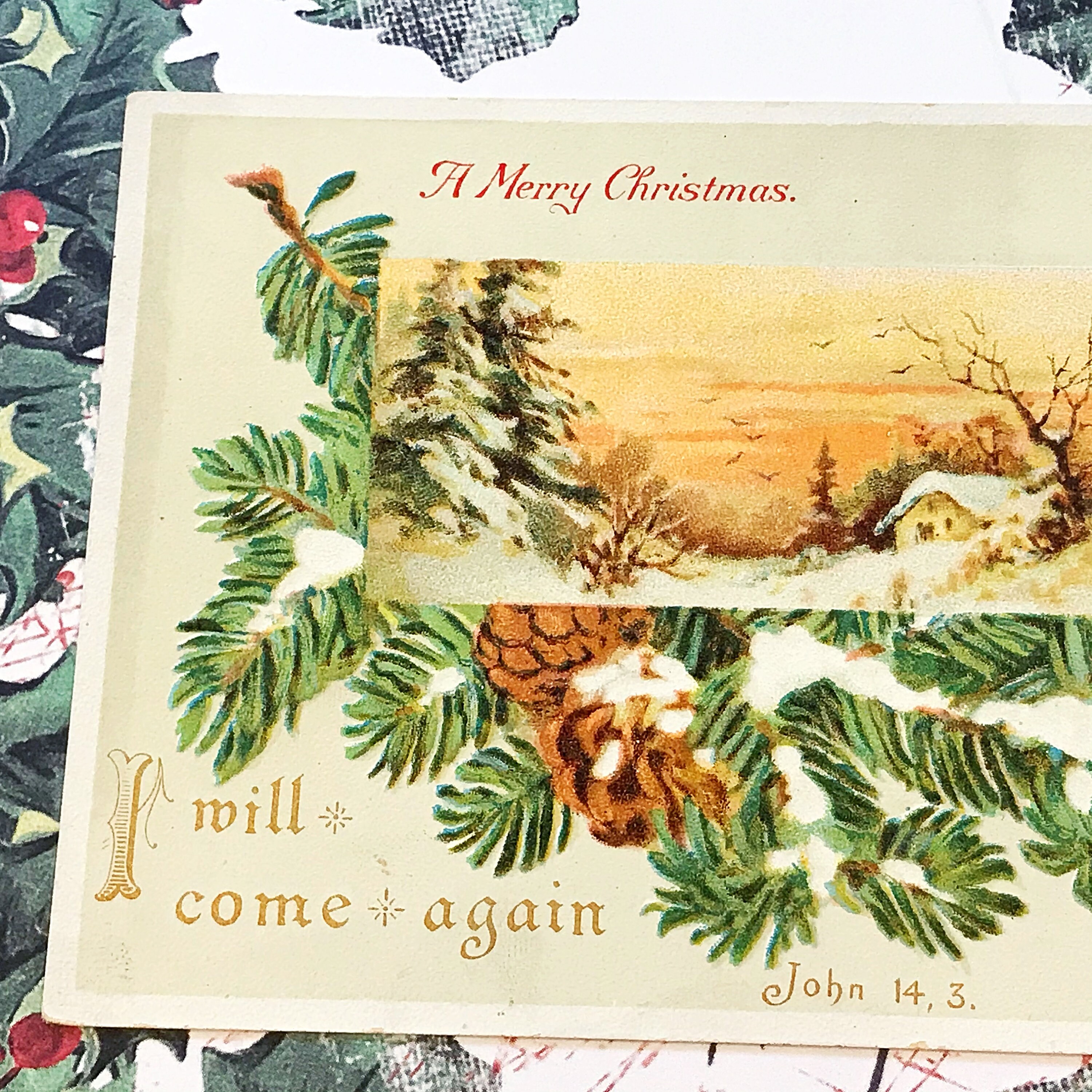 Bijbel citaat Kerst ansichtkaart vintage Merry Christmas