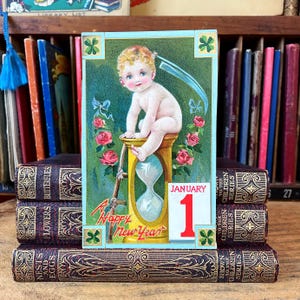 Cartão postal de Feliz Ano Novo da série Jolly Years de Raphael Tuck, cartão vintage de Boa Sorte de 1º de janeiro da artista Sophia May Bowley, presente de colecionador
