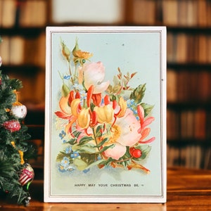 Antica cartolina di Natale vittoriana con caprifoglio, splendida cromolitografia vintage per un felice Natale, con un affettuoso augurio di Natale sul retro.