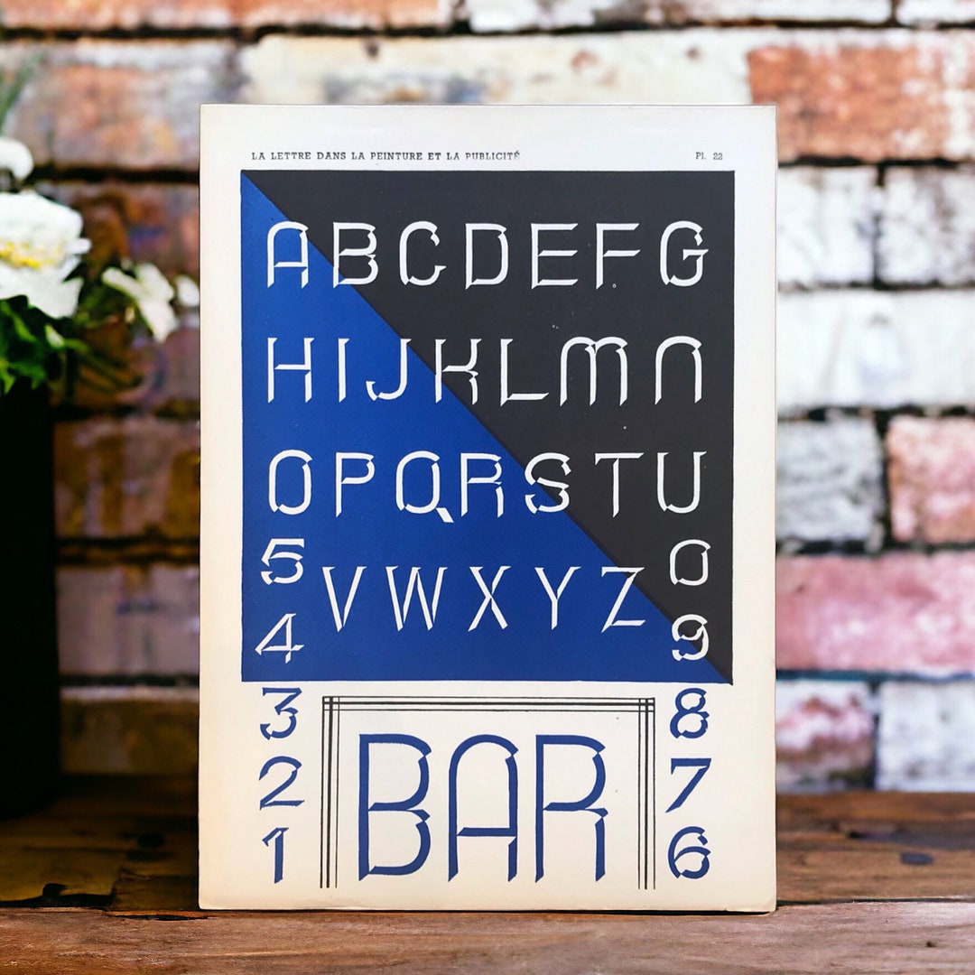 French Vintage Bar Typography and Decorative Alphabet Print for Display ...