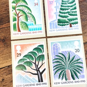 キューガーデンのヴィンテージ PHQ ポストカードセット、温室の植物が描かれた切手が描かれた郵便局の絵カード、コレクター向け