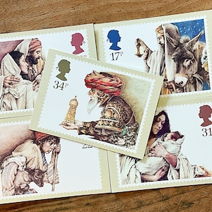 Ensemble de cartes postales de la Nativité ou de l'histoire de Noël, timbres-poste du bureau de poste 1984, cartes PHQ représentant la naissance du Christ, idée cadeau de Noël