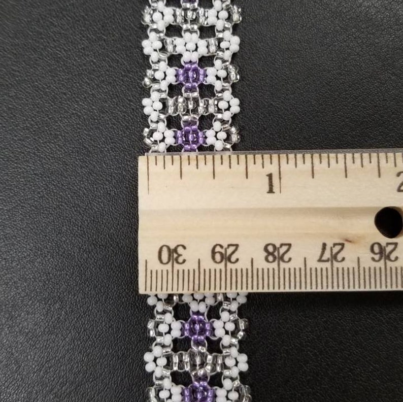 Lakota Sioux Daisy chain Beadwork Silver and Purple Bracelet TH-261 8 length Wedding Lace in White