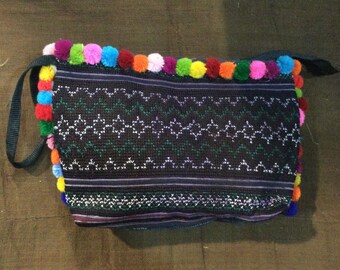 Vintage Handmade Tribal Black    Hmong  embroidered cotton makeup bag