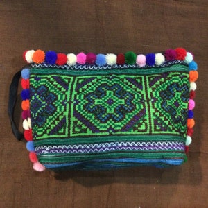 Vintage Handmade Tribal Flower Hmong embroidered cotton makeup bag
