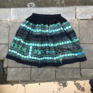 Vintage Handmade Tribal Flower Hmong women cotton skirt in Bac Ha area,north of Vietnam