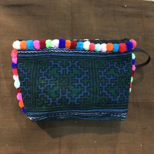Vintage Handmade Tribal Flowers  Hmong embroidered cotton makeup bag