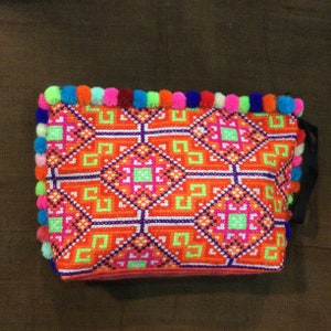 Vintage Handmade Tribal Flower  Hmong embroidered  cotton makeup bag