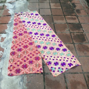 Vintage tribal Blackthai textile silk cotton long fabric table runner wall hanging in Son la area,north of Vietnam