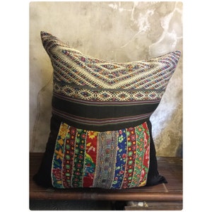 Vintage Handmade Lu textile silk cotton sateen hemp Pillow cover in the north of Vietnam