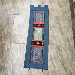 Vintage Handmade Tribal Hmong embroidered silk  cotton wall hanging