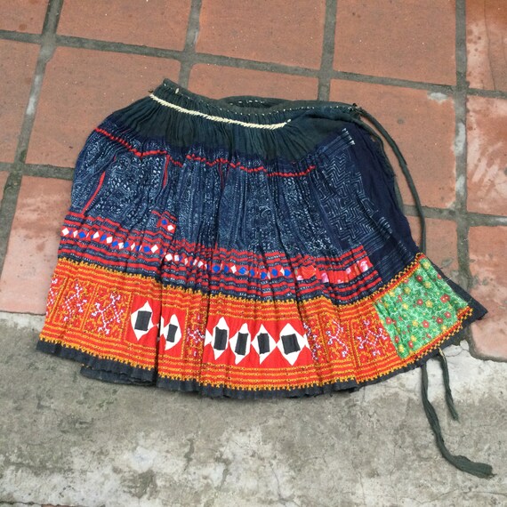 Vintage Tribal Flower Hmong women cotton skirt - image 8