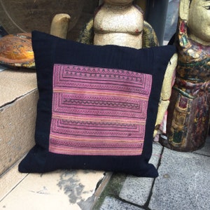 Vintage Handmade tribal  RedDao embroidered silk cotton pillow cover in the north of Vietnam