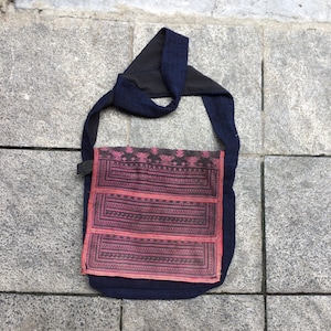 Vintage Handmade Tribal Black  Dao embroidered cotton shoulders  bag