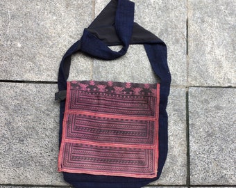 Vintage Handmade Tribal Black  Dao embroidered cotton shoulders  bag