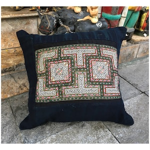 Vintage Handmade Tribal Hmong embroidered cotton pillow cover in the north of Vietnam