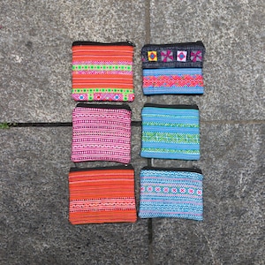 Monederos de algodón bordados Tribal Flower Hmong hechos a mano