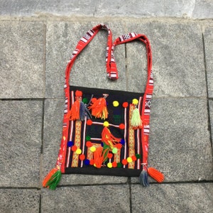 Vintage handmade tribal Red Dao embroidered shoulder bag in the north of Vietnam