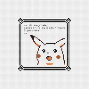 Pixilated Shocked Pikachu Meme | Cross Stitch Pattern PDF Download