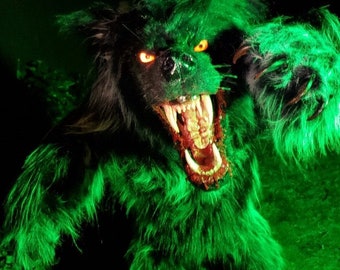 Full size standing werewolf prop with glowing LED eyes