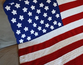 Handmade American Flag blanket-Crochet