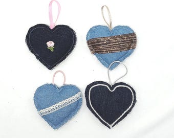 Recycled Denim Hearts-keychain