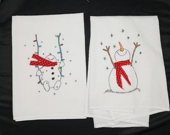 Free Motion Embroidery Hand towel-snowman