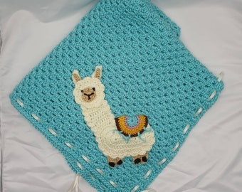 handmade Crochet Baby Blanket with applique Llama