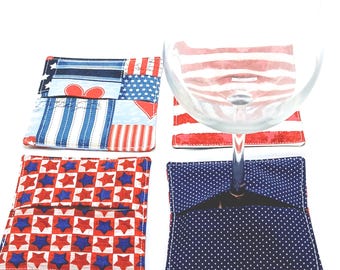 Handmade Wine Glass Slippers-Patriotic Fabric