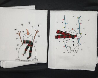 Free Motion Embroidery Hand towel-Snowman