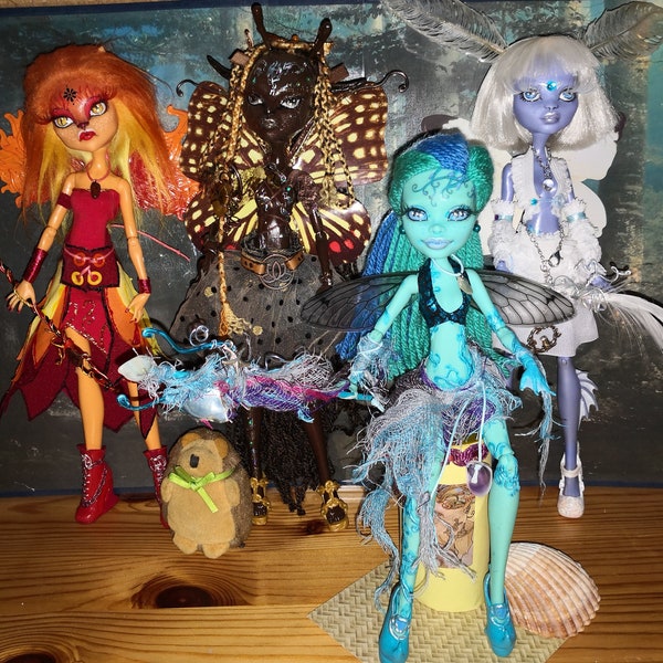 Monster High Puppen repainted Elfen Feen Arcanea 4 ELEMENTE magisch