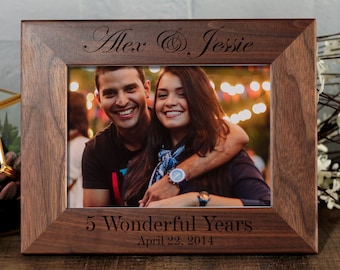 5th Anniversary Gift, Custom Picture Frame, Personalized Walnut Frame, 5 Year Anniversary, 5th Anniversary Gift for Her, Couple Gift