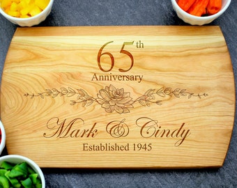 65th Anniversary Gift, Custom Cutting Board, Personalized Anniversary, Anniversary Gift for Her, Gift for Him, 65 Year Anniversary Gift