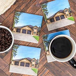 New Home Coasters, Housewarming Gift, Photos Printed on Coaster, Closing Gift, Family Keepsake, Custom Coaster, Home Portrait