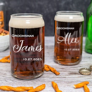 Personalized Glass Set of 2 Groomsmen Gifts, Engraved Best Man Gift, Wedding Beer Glass For Groomsman, Custom Beer Glass, Bridal Party Glass