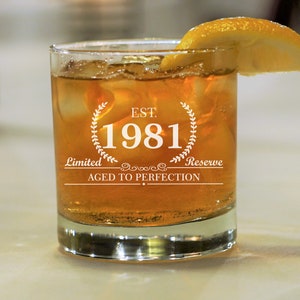 Est 1965 Established 1965 1965 Birthday Gift Birthday Gift for Him Whiskey Birthday Glass Scotch Glass for Guys Bourbon Rocks Glass