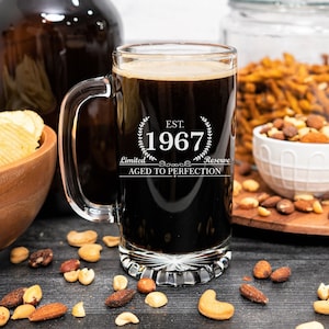 Personalized 58th Birthday Beer Mug, 1967 or Any Year, Beer Stein Gift for Men, Father, Husband, or Brother, Engraved Glass Mug 16oz or 25oz