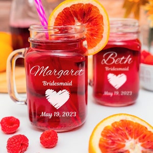Personalized Mason Jar Mugs, Personalized Mug Glasses, Wedding Glasses, Bridesmaid Gifts, Gift for Maid of Honor, Mother of the Bride Glass