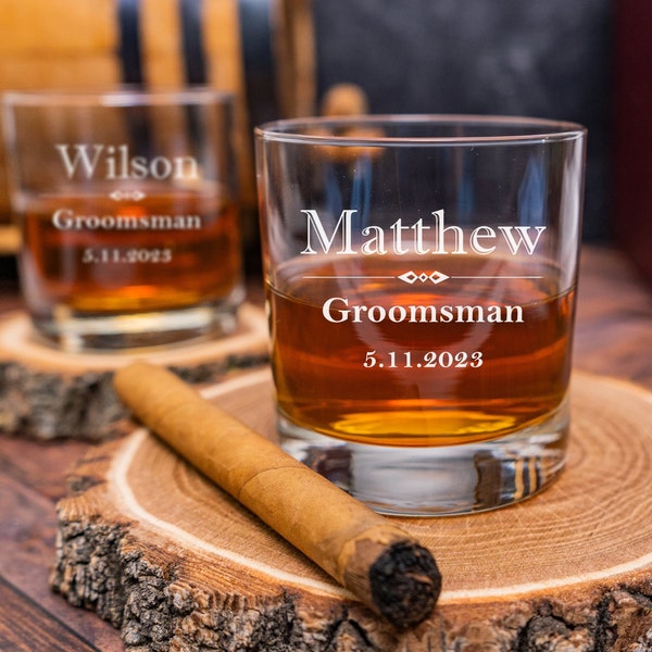 Personalized Whiskey Glass,  Engraved Wedding Glasses, Best Man Gift, Wedding Party Favors, Bourbon Glasses, Etched Scotch Glass, Officiant