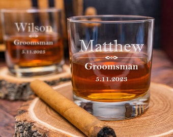 Personalized Whiskey Glass Set of 2,  Engraved Wedding Glasses, Best Man Gift, Wedding Party Favors, Bourbon Glasses, Etched Scotch Glass