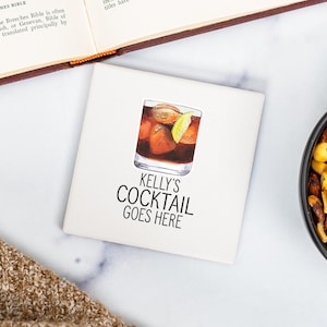 Personalized Cocktail Coaster, Cocktail Gift, Custom Drink Coaster, Cocktail Lover Gift, UV Printed Ceramic Coaster, Mom&#39;s Cocktail