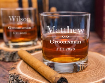 Whiskey Glasses Set of 4, Bourbon Glasses, Groomsman Gifts, Personalized Glass, Best Man, Groom Gift, Wedding Party, Father of the Bride