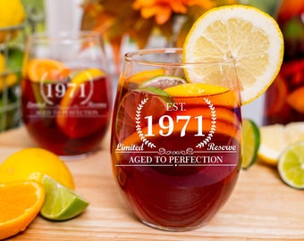 1971 Stemless Wine Glass, Birthday Gift, Established 1971, Custom Wine Glass, Birthday Wine Gift for Her, Birthday Gift for Girls, Est 1971