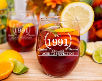 1991 Stemless Wine Glass, Birthday Gift, Established 1991, Custom Wine Glass, Birthday Wine Gift for Her, Birthday Gift for Girls, Est 1991