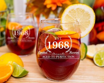 1968 Stemless Wine Glass, Birthday Gift, Established 1968, Custom Wine Glass, Birthday Wine Gift for Her, Birthday Gift for Girls, Est 1968