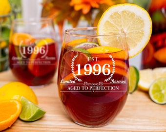 1996 Stemless Wine Glass, Birthday Gift, Established 1996, Custom Wine Glass, Birthday Wine Gift for Her, Birthday Gift for Girls, Est 1996