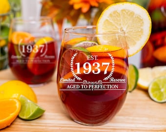1937 Stemless Wine Glass, Birthday Gift, Established 1937, Custom Wine Glass, Birthday Wine Gift for Her, Birthday Gift for Girls, Est 1937