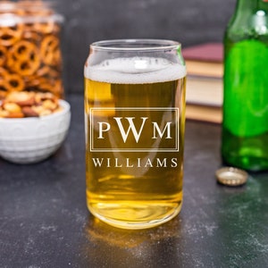 Beer Glass Personalized Glass Set of 8, Groomsmen Beer, Glass Beer Can, Glass Engraved Beer Mug, Monogram, Beer Glass, Custom Groomsmen Gift