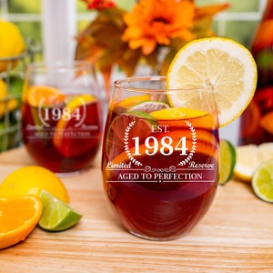 1984 Stemless Wine Glass, Birthday Gift, Established 1984, Custom Wine Glass, Birthday Wine Gift for Her, Birthday Gift for Girls, Est 1984